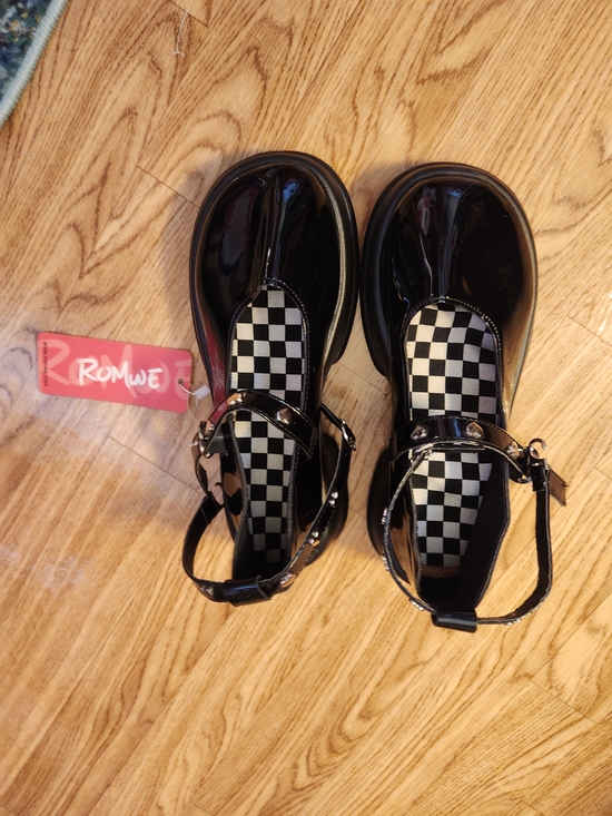 ROMWE Shoes - NWT Romwe Womens Black Patent Mary Janes with Checkerboard Insole Women's 8.5/9